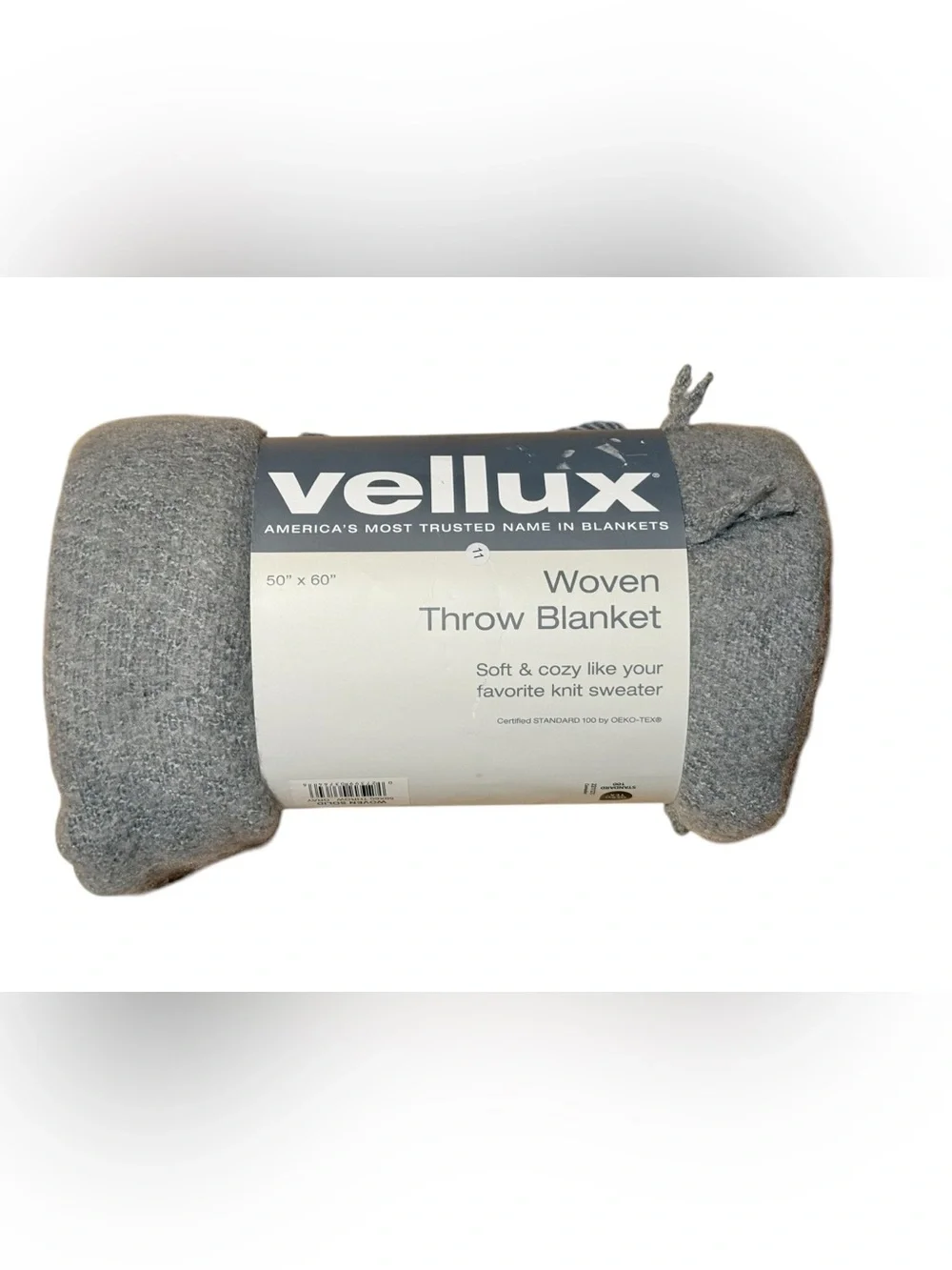 NWT - Vellux Woven Throw Blanket Gray Fringe 50 x 60